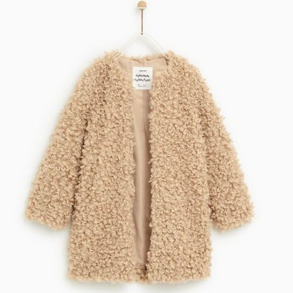 Zara Other - Zara Girls Sherpa Teddy Coat Camel Tan Furry Jacket Size 10 Minimalist Trend